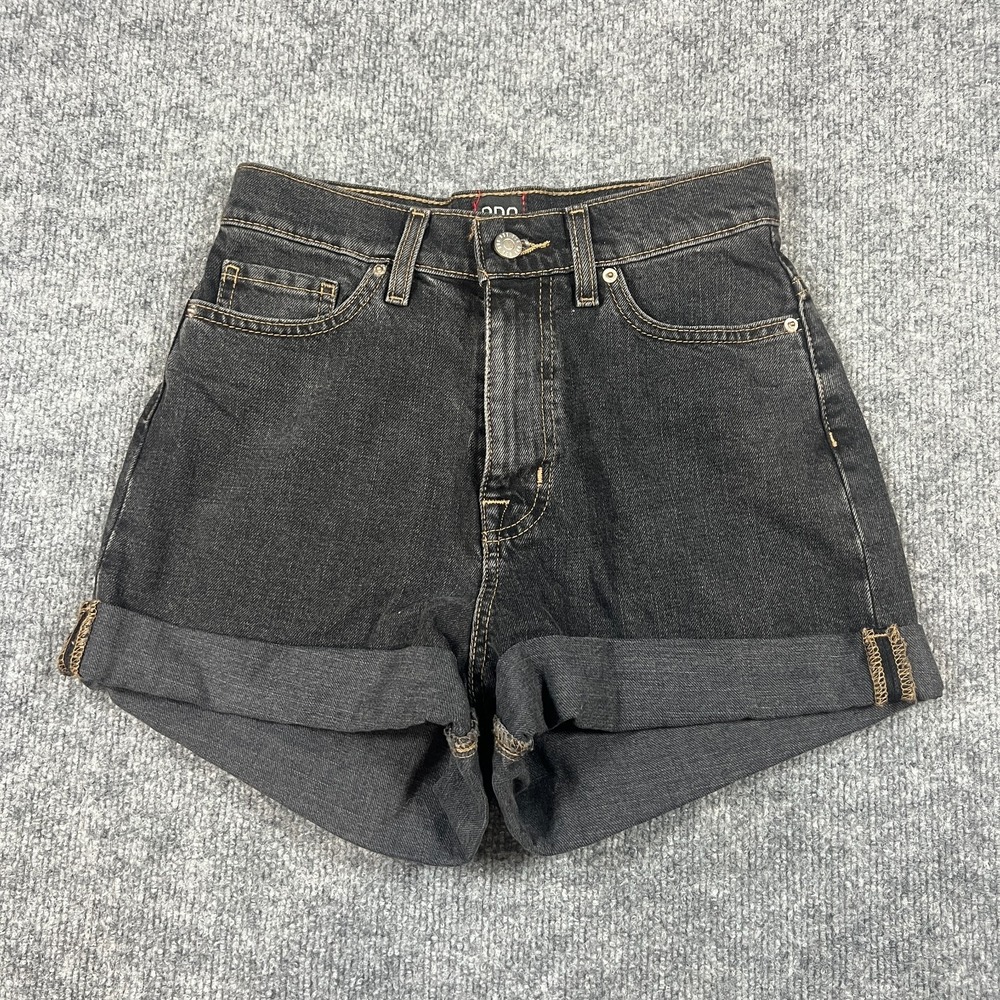 BDG Urban‎ Outfitters Mom Shorts Womens 25 Black High Rise Denim Logo Cuffed Hem